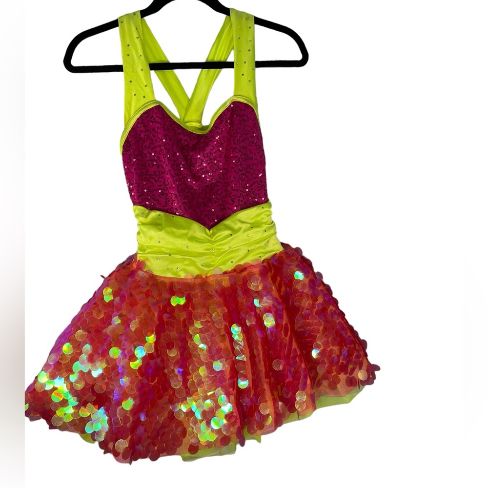 Weissman costume small adult pink and yellow accents sequin